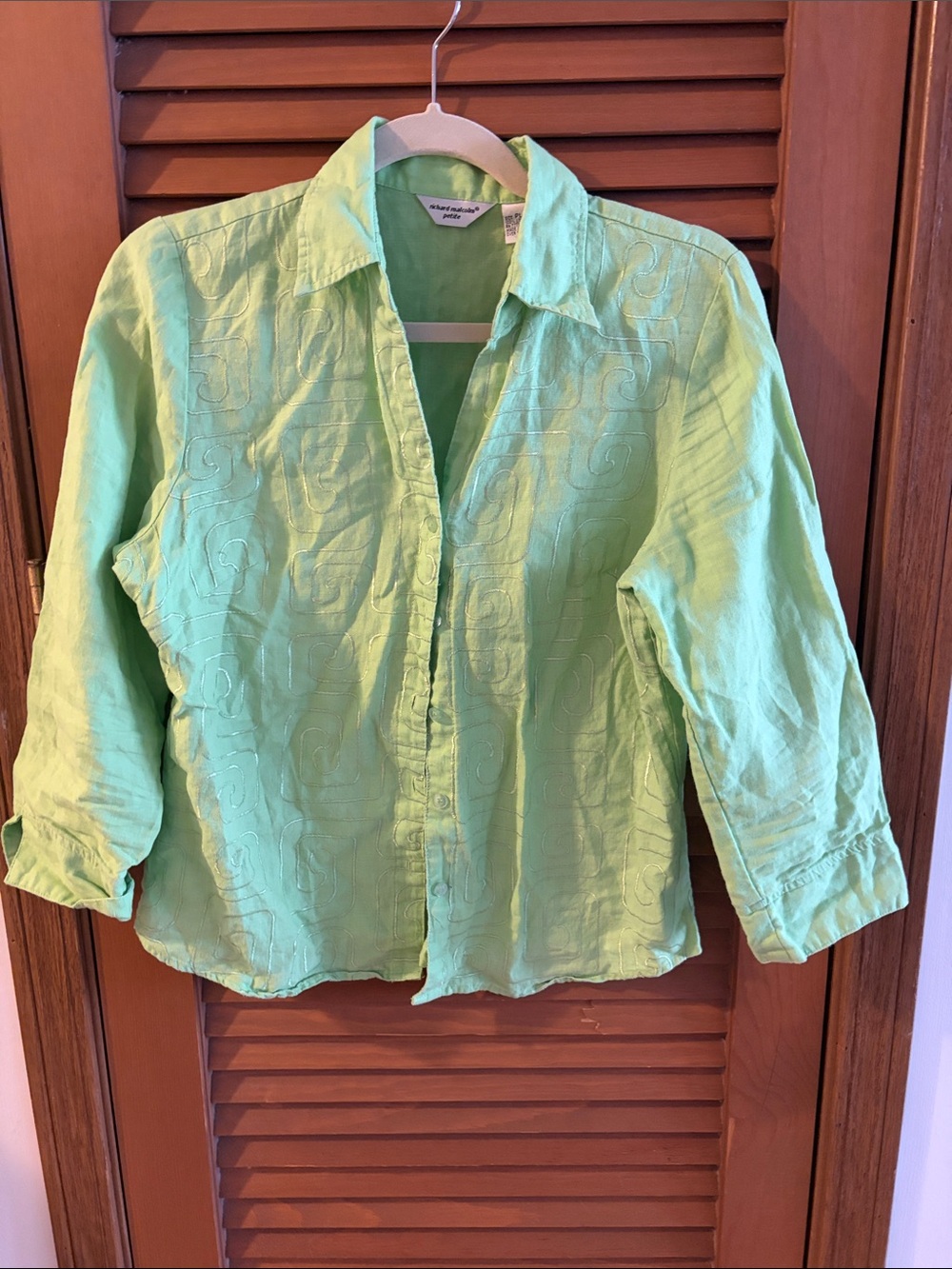 Light Green Embroidered Button-Down Shirt - Women's